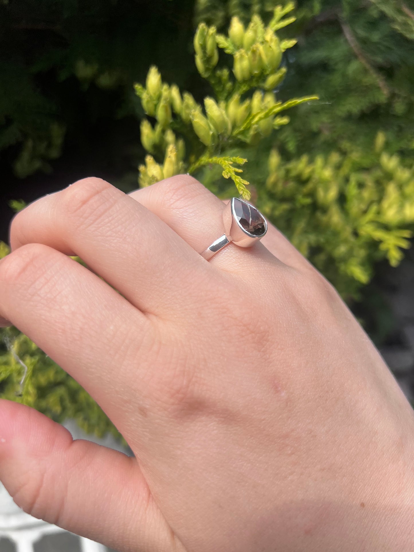 Smokey Quartz faceted teardrop Ring size 9 - 925 silver