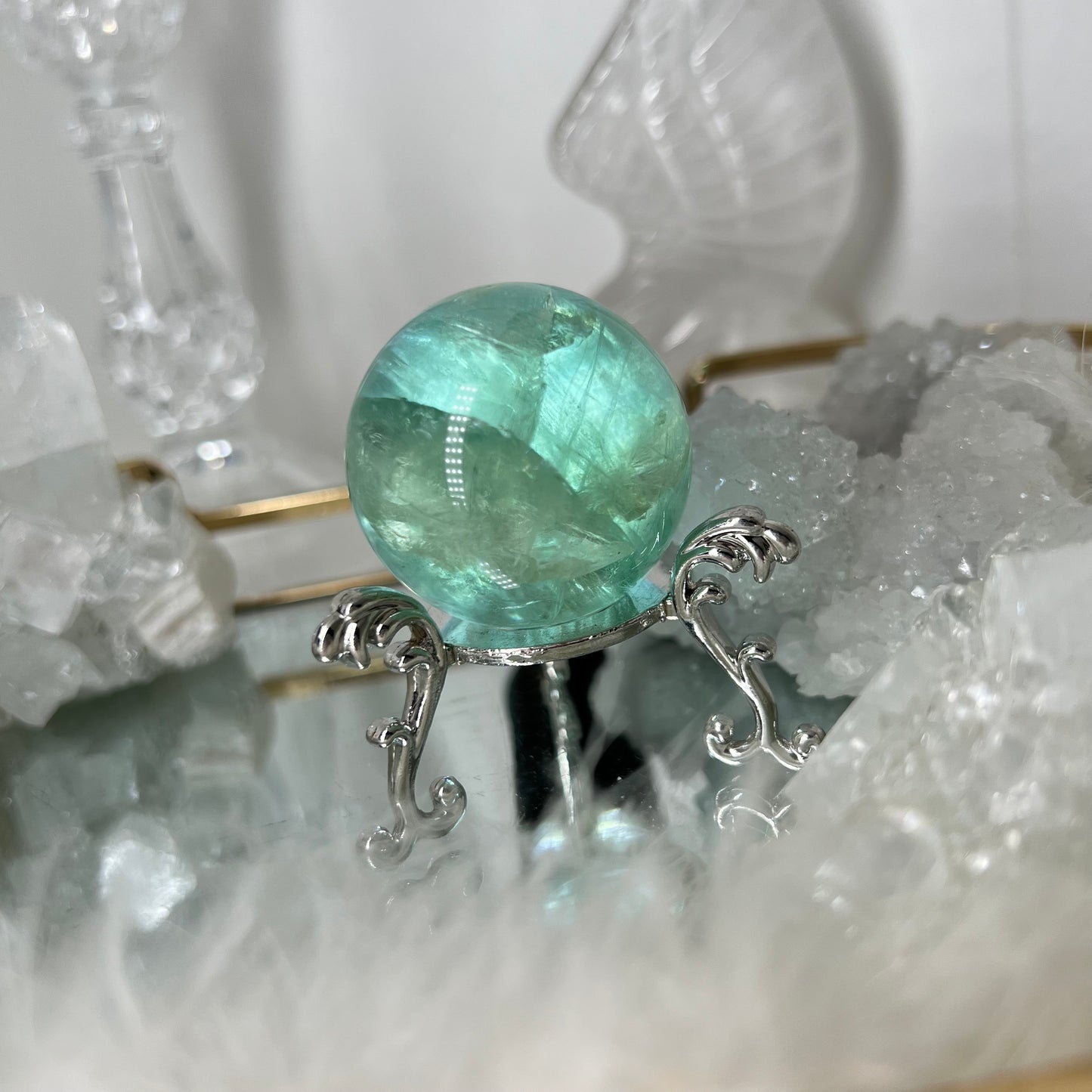 Green rainbow fluorite sphere *D