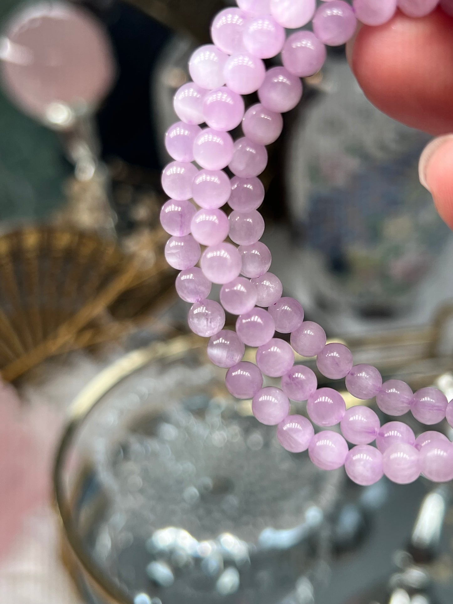 Kunzite beaded necklace / triple stack bracelet 5mm