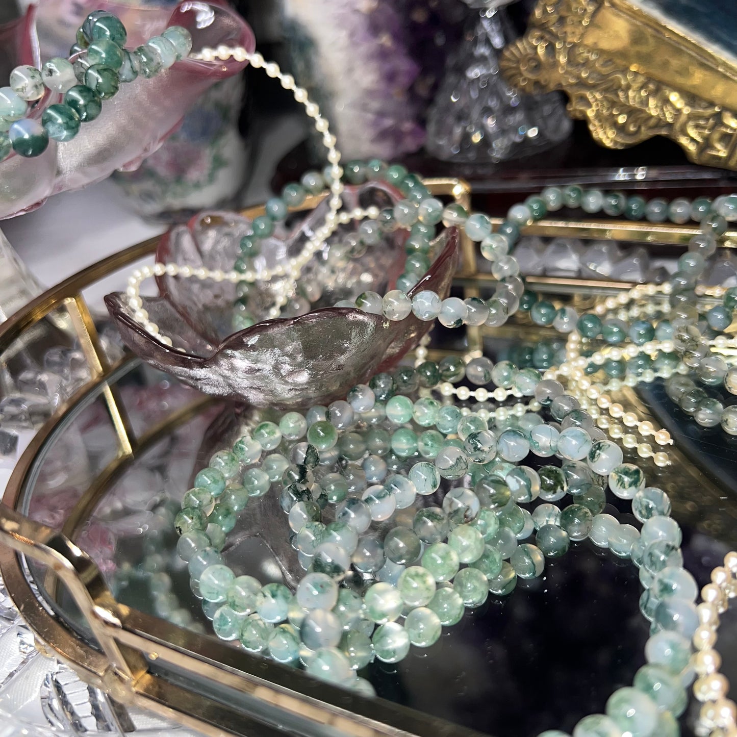 Moss Agate Crystal beaded bracelet (High quality) - 6mm