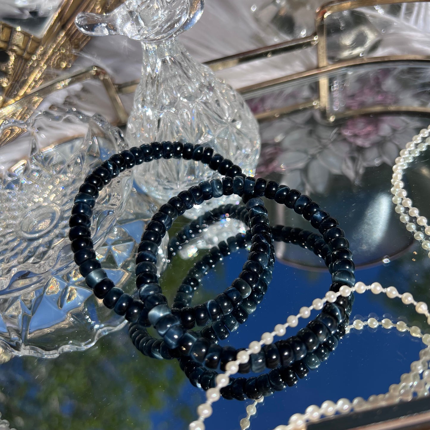 Blue Tigers eye beryl beaded bracelet - 6.6mm