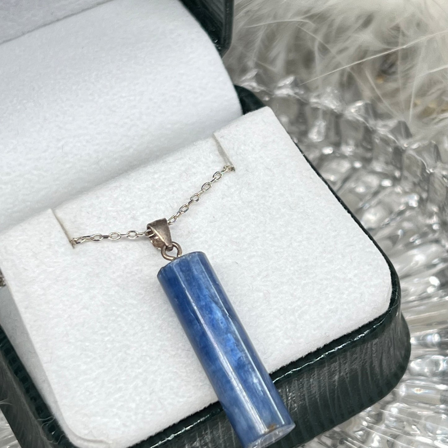 Blue kyanite cylinder 925 silver pendant