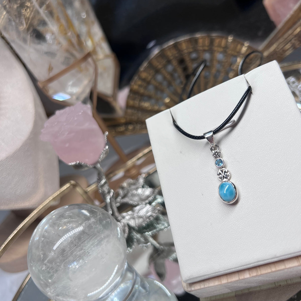 Blue Topaz & Larimar pendant - 925 silver