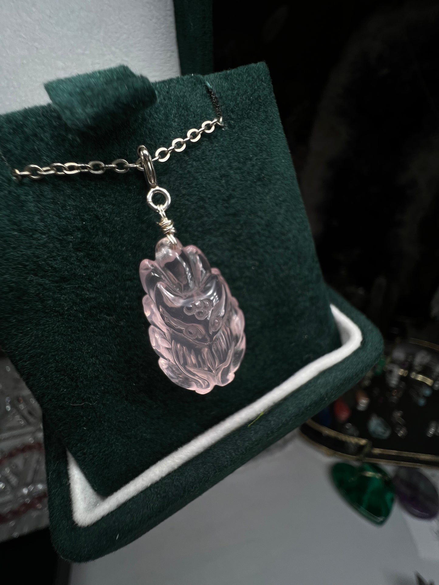 Rose Quartz nine tailed fox crystal charm -925 silver