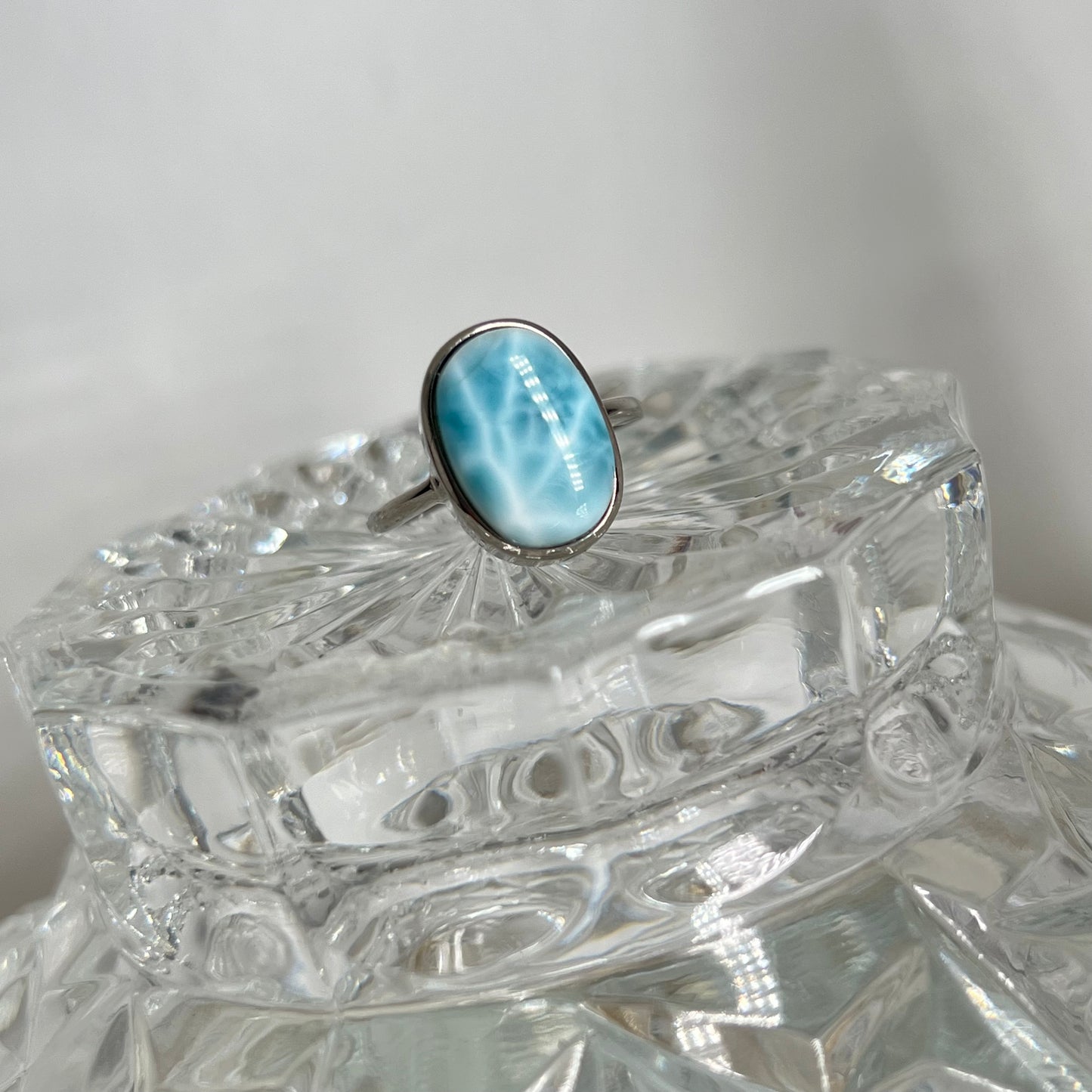 Larimar high graded 925 silver adjustable ring