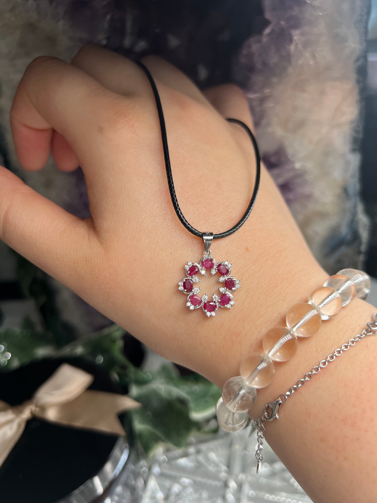 Faceted Rhodolite Garnet 925silver pendant