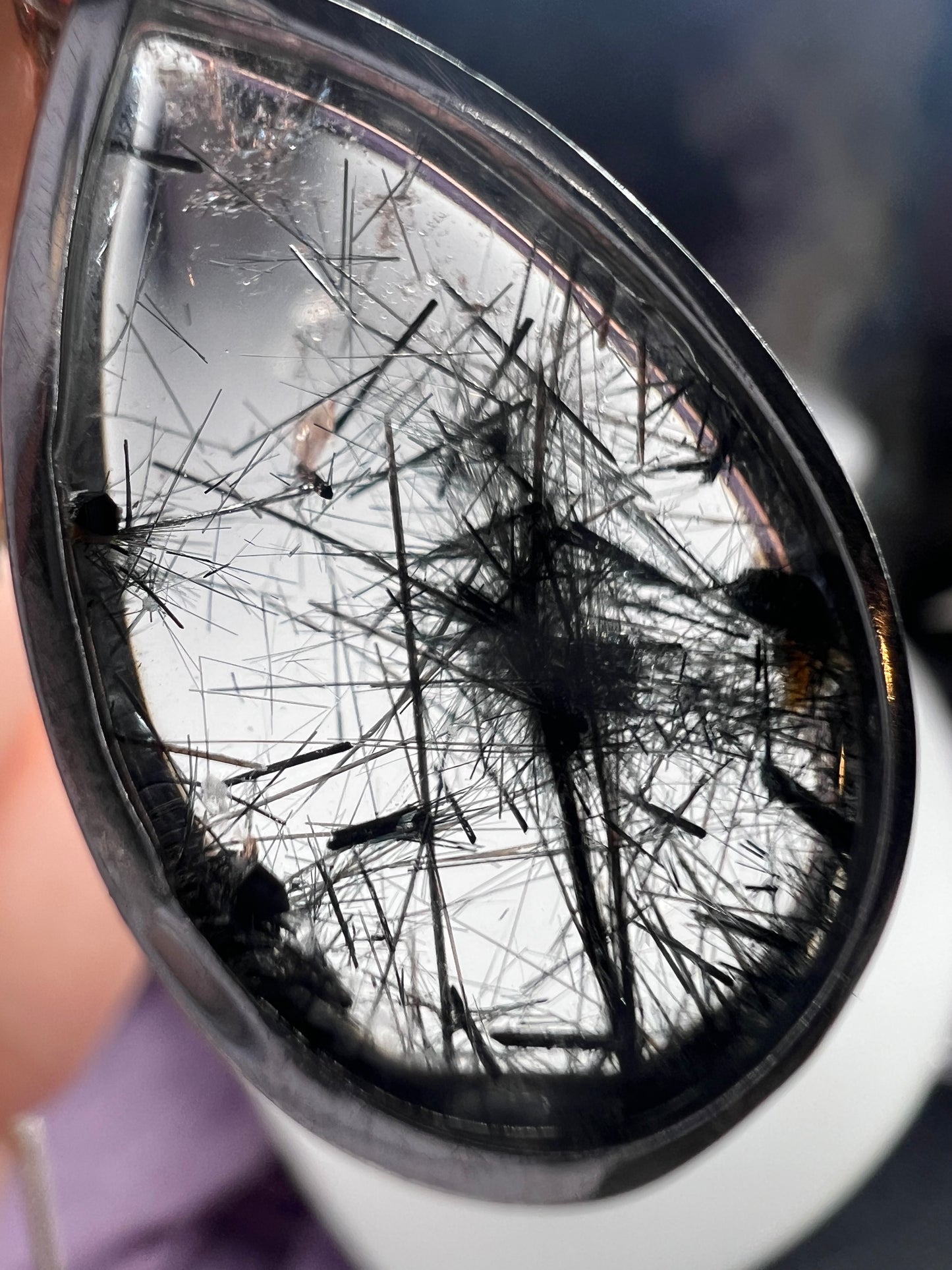 Black Tourmaline in Quartz 925silver teardrop shape pendant