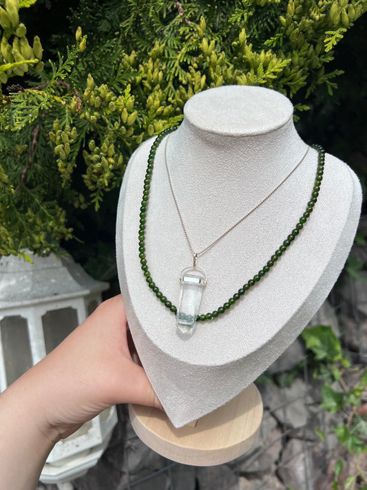 Diopside beaded necklace / triple stack beaded bracelet - 4.4mm