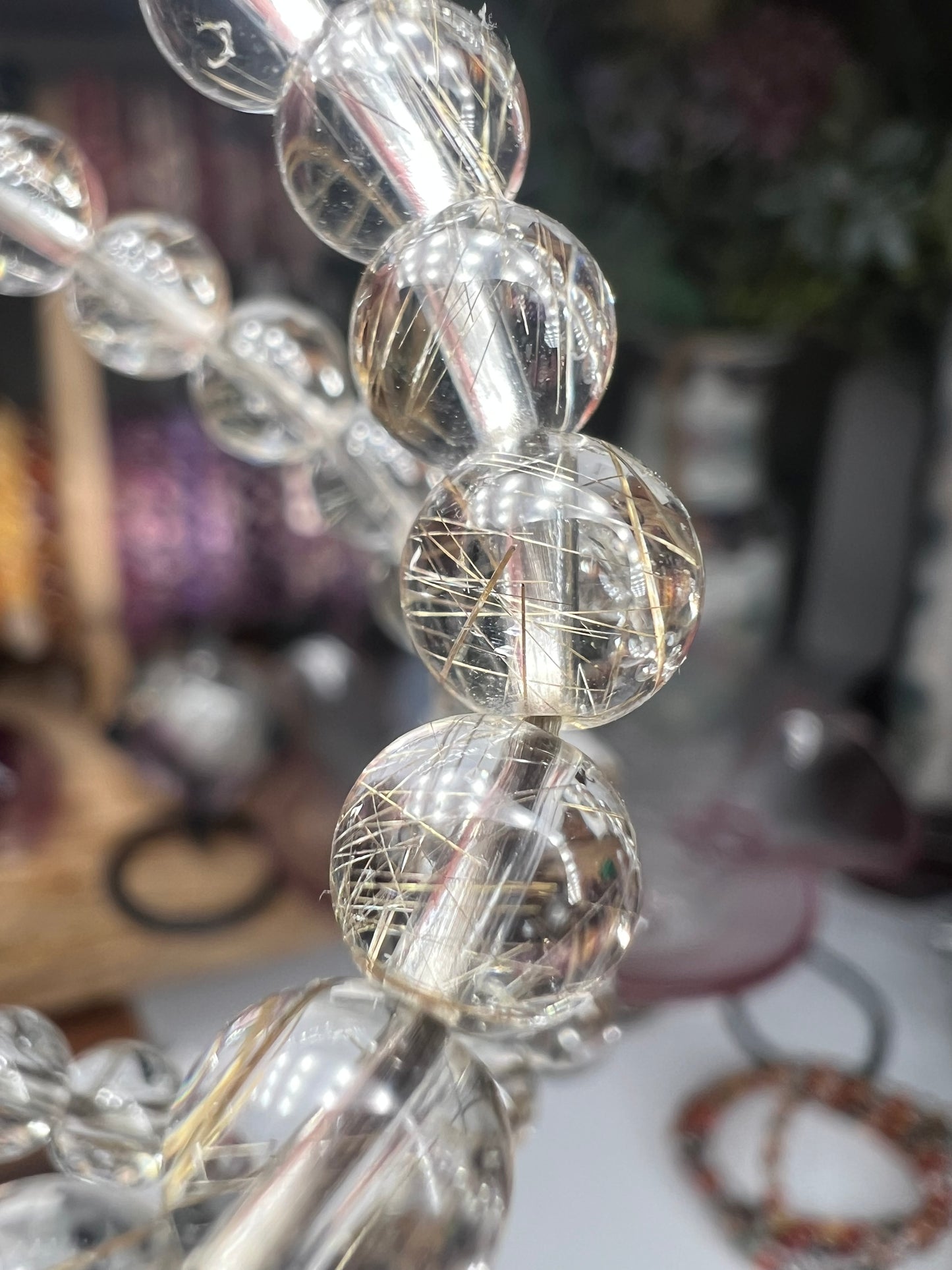 Silver rutile crystal beaded bracelet - 7mm