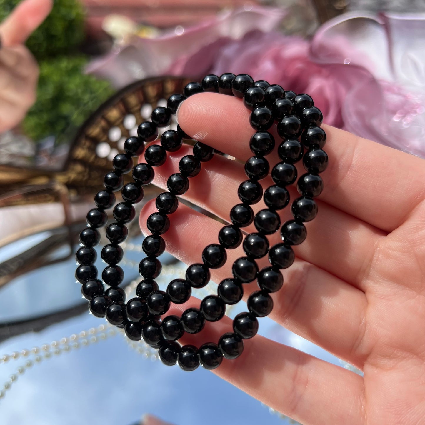 Black Tourmaline beaded bracelet - 6.4mm