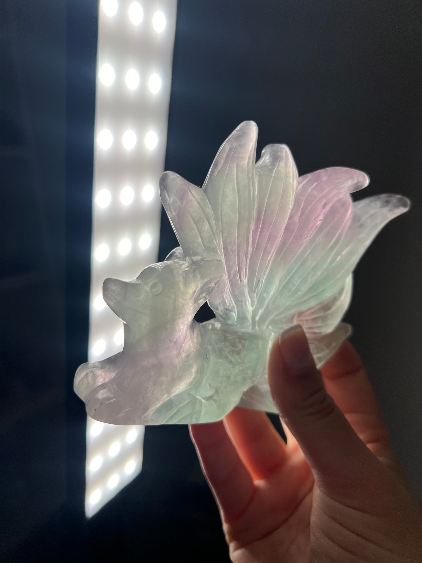 Fluorite nine tail fox carving