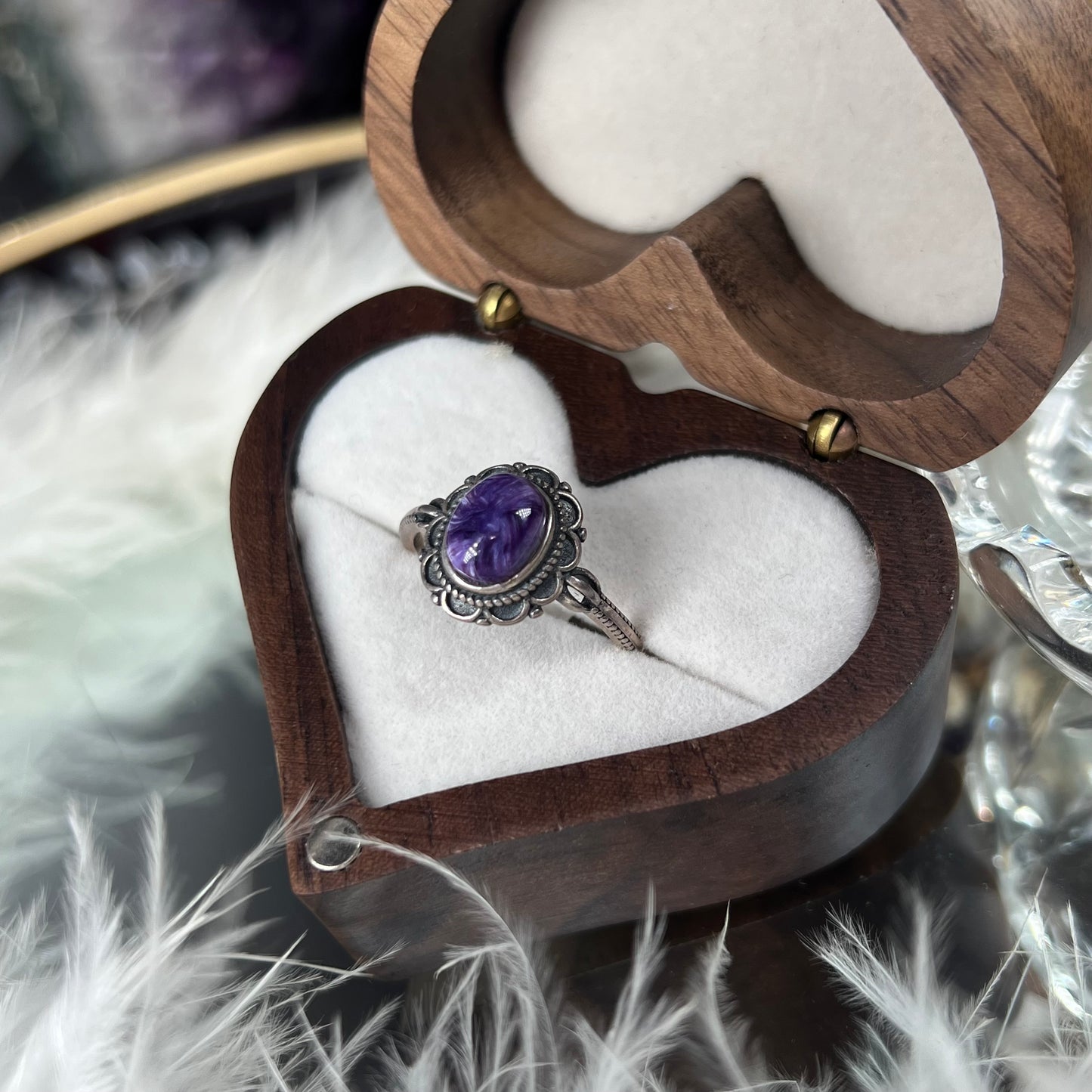 Charoite 925silver vintage style adjustable ring