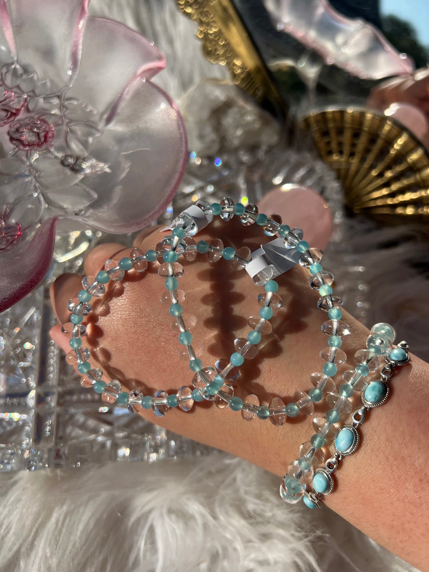 Clear Quartz & Amazonite beaded bracelet - 4&8mm