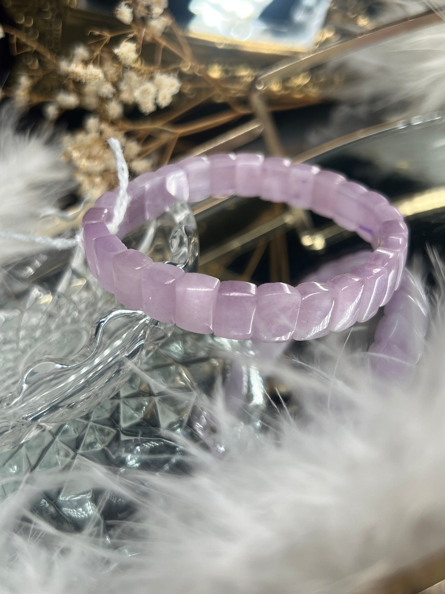 Kunzite stretchy bangle bracelet 10.3mm