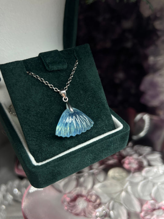 Aquamarine clamshell carving crystal pendant - 925silver