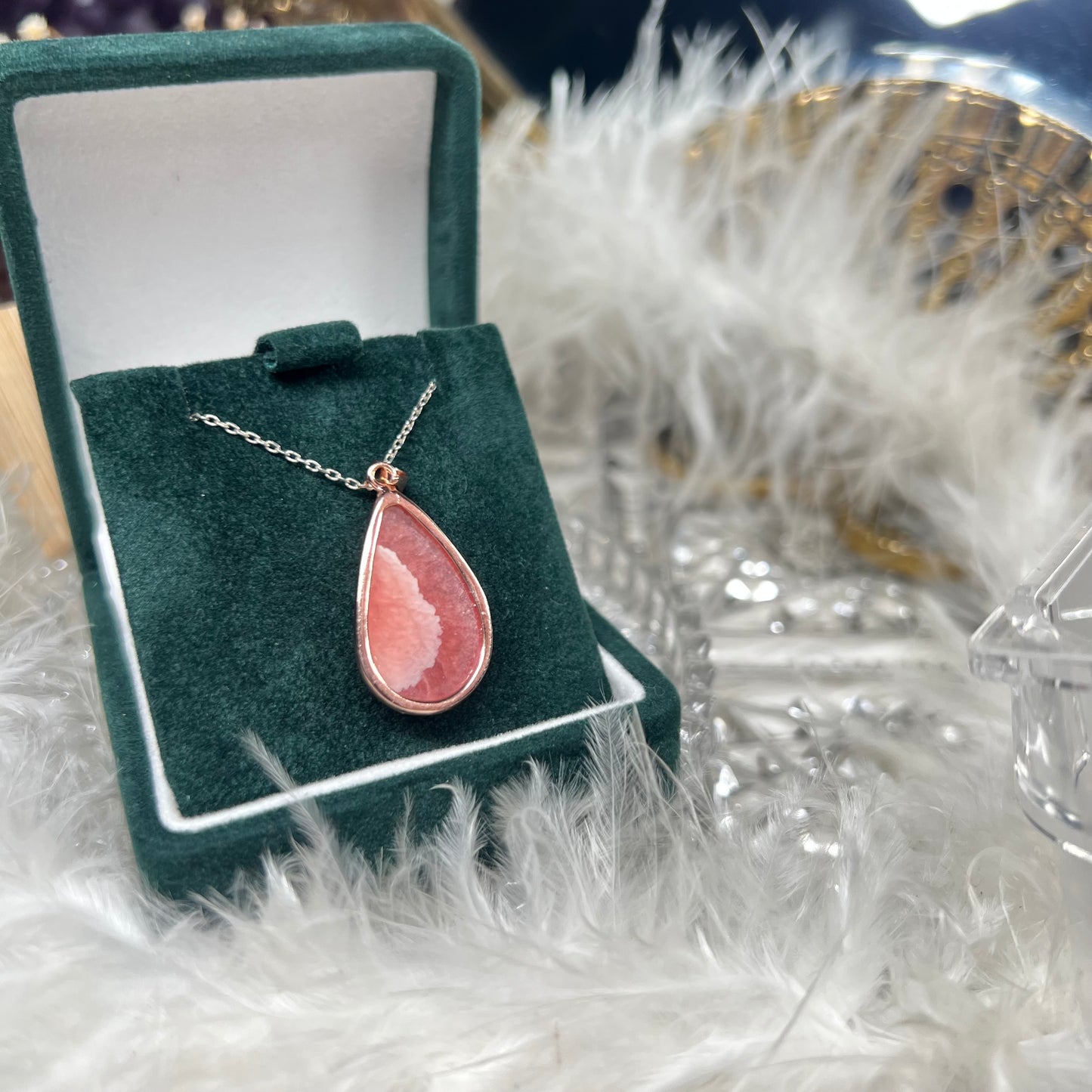 Rhodochrosite rose gold 925silver pendant