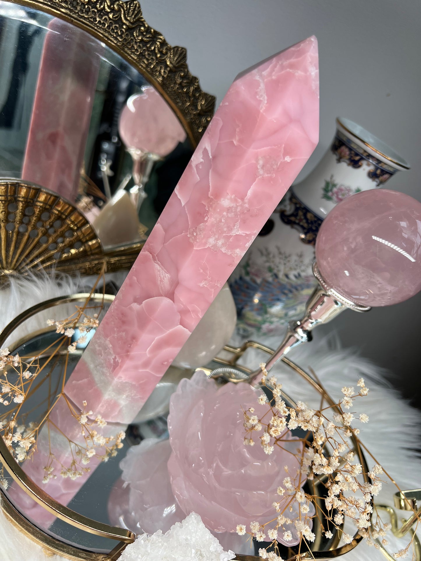 Pink opal XL crystal natural tower