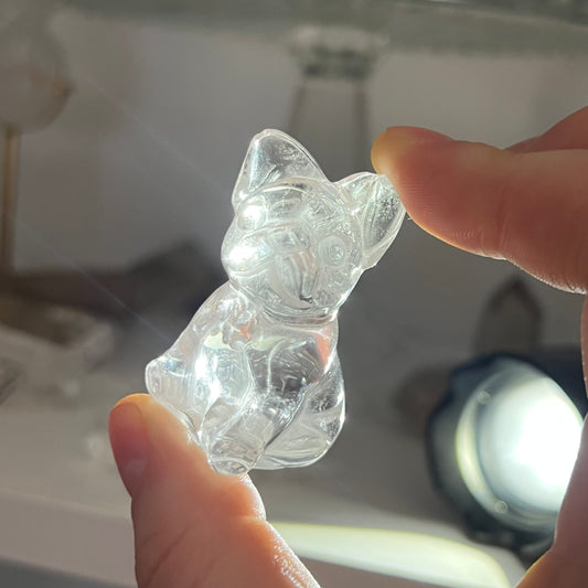 Clear quartz French bulldog carving