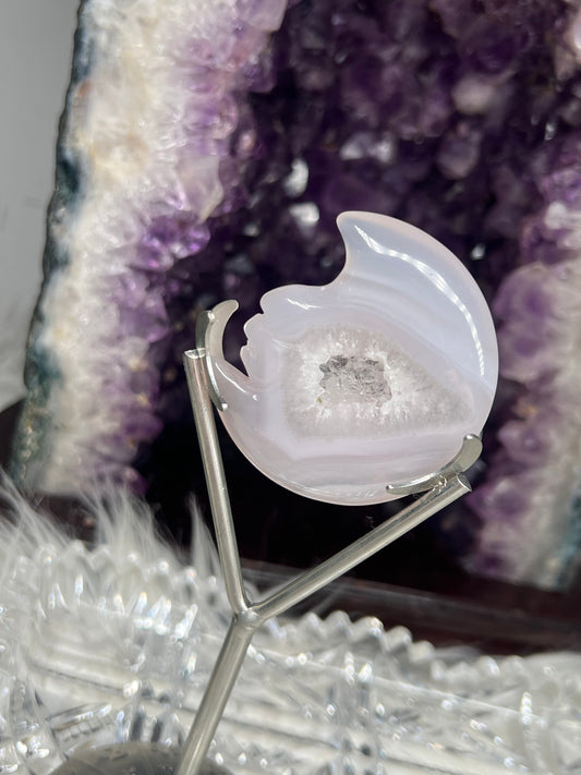 Druze quartz moon face carving