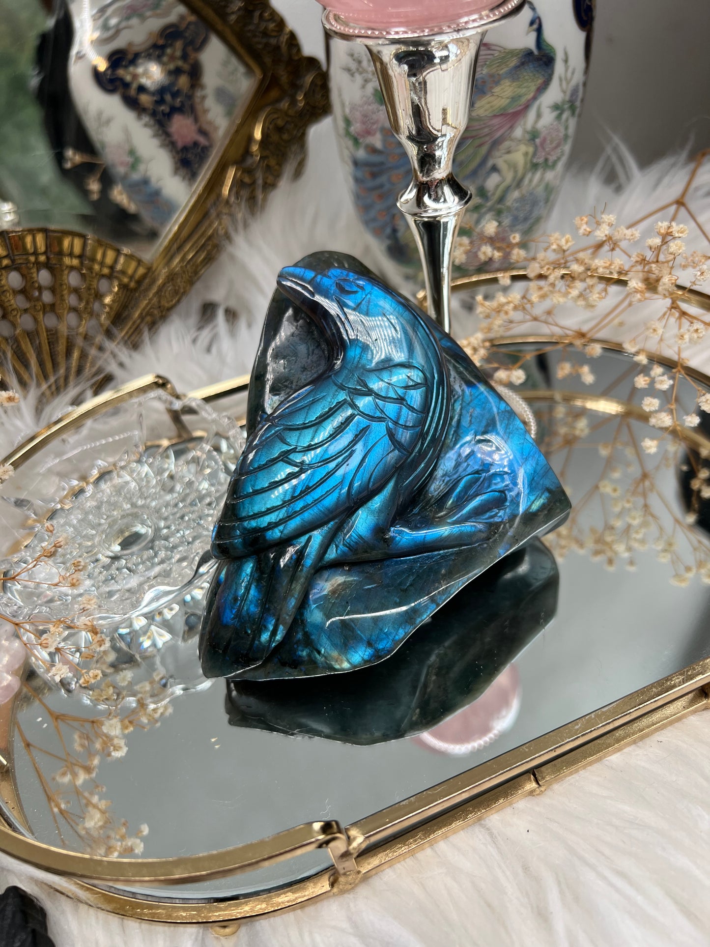 Labradorite raven carved Freeform