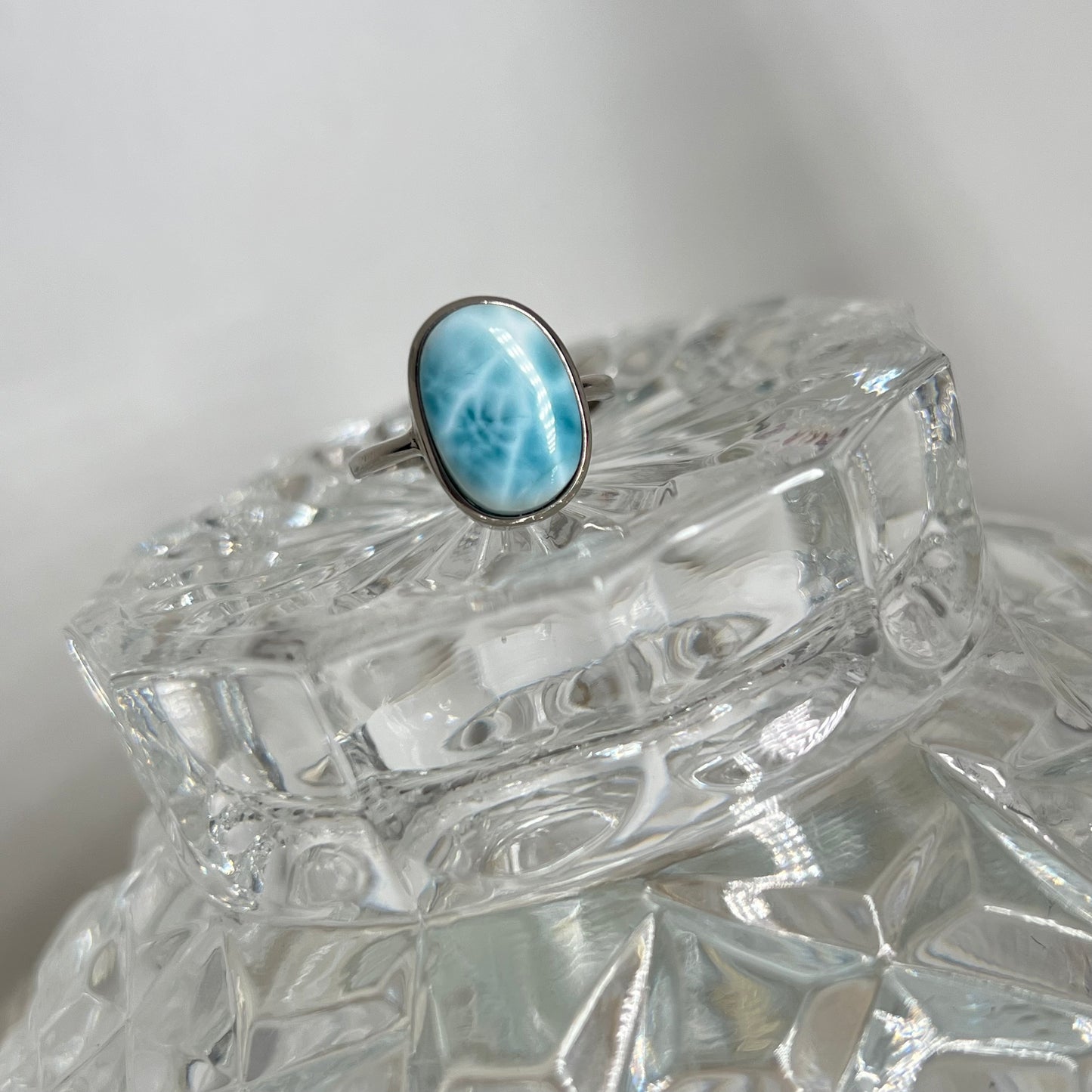 Larimar high graded 925 silver adjustable ring