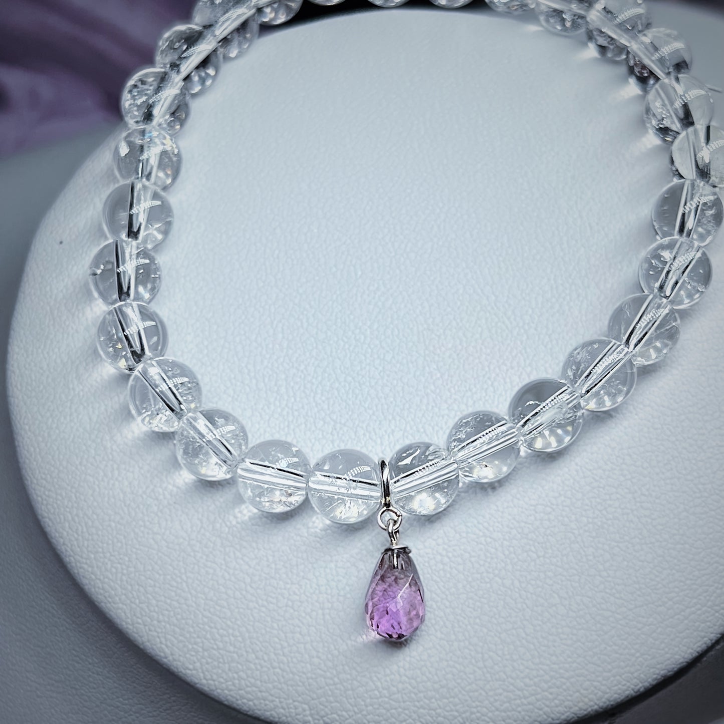 Amethyst mini faceted Vogel crystal charm - 925silver