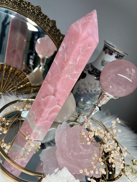 Pink opal XL crystal natural tower