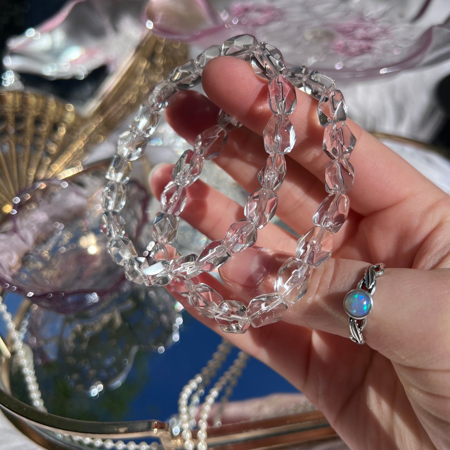Clear Quartz high graded faceted Freeform beaded bracelet - 7mm