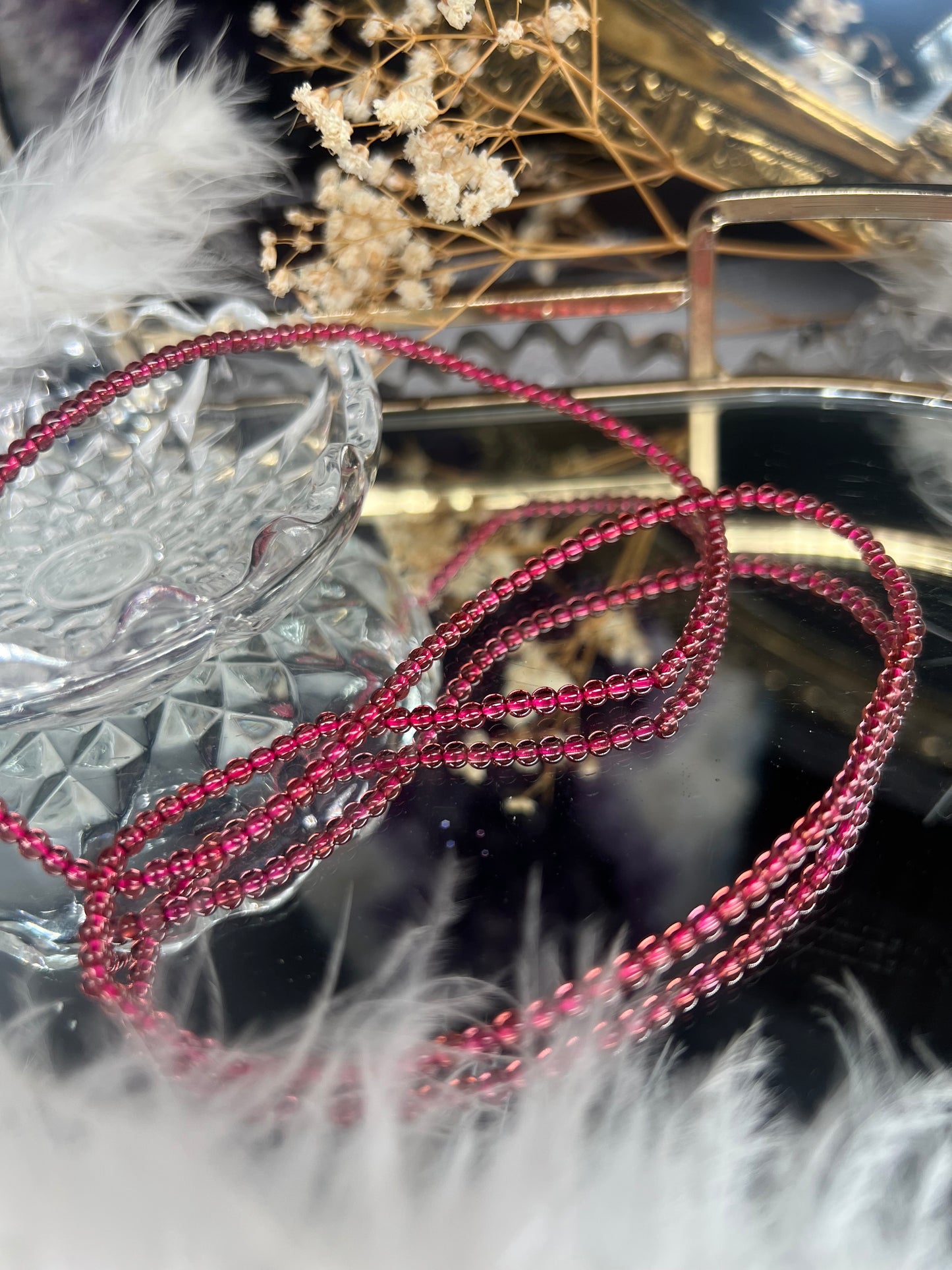 Garnet beaded necklace / triple stack bracelet 3mm