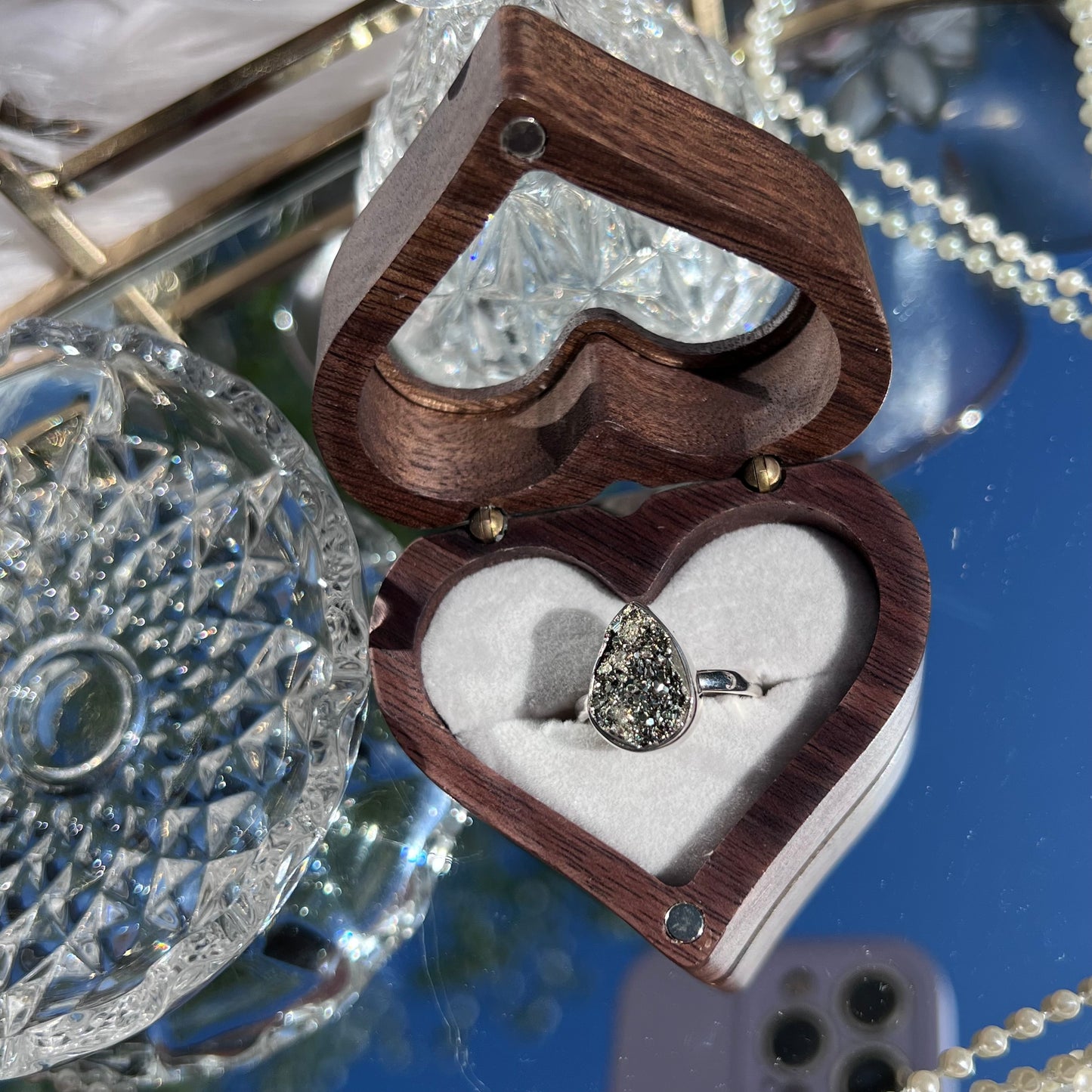 Pyrite Teardrop shape crystal ring from 📍Peru - 925silver - size UK P - US 8