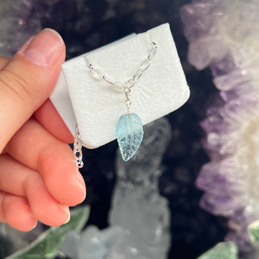 Aquamarine leaf 925silver charm