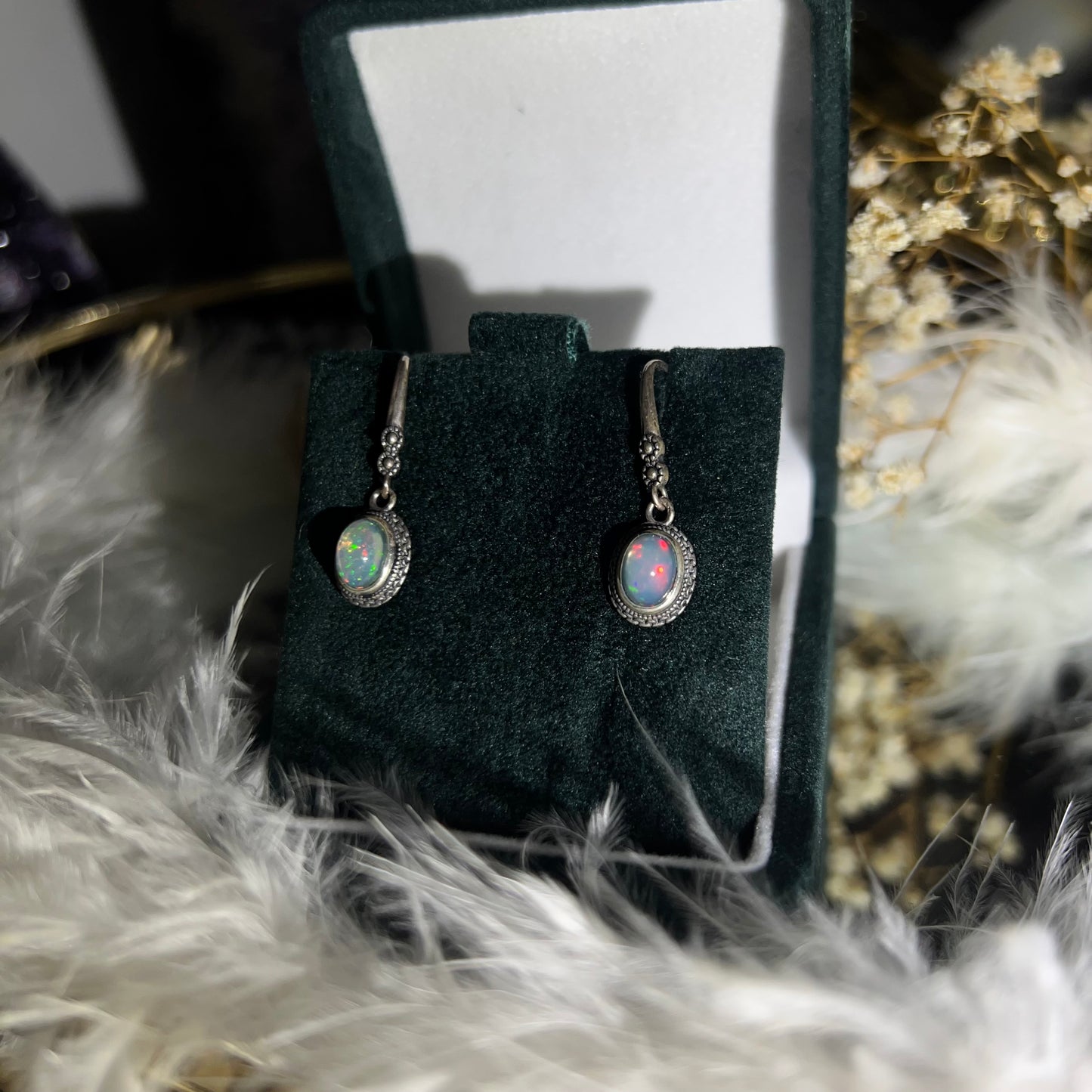 Ethiopian opal 925silver dangly vintage style earrings