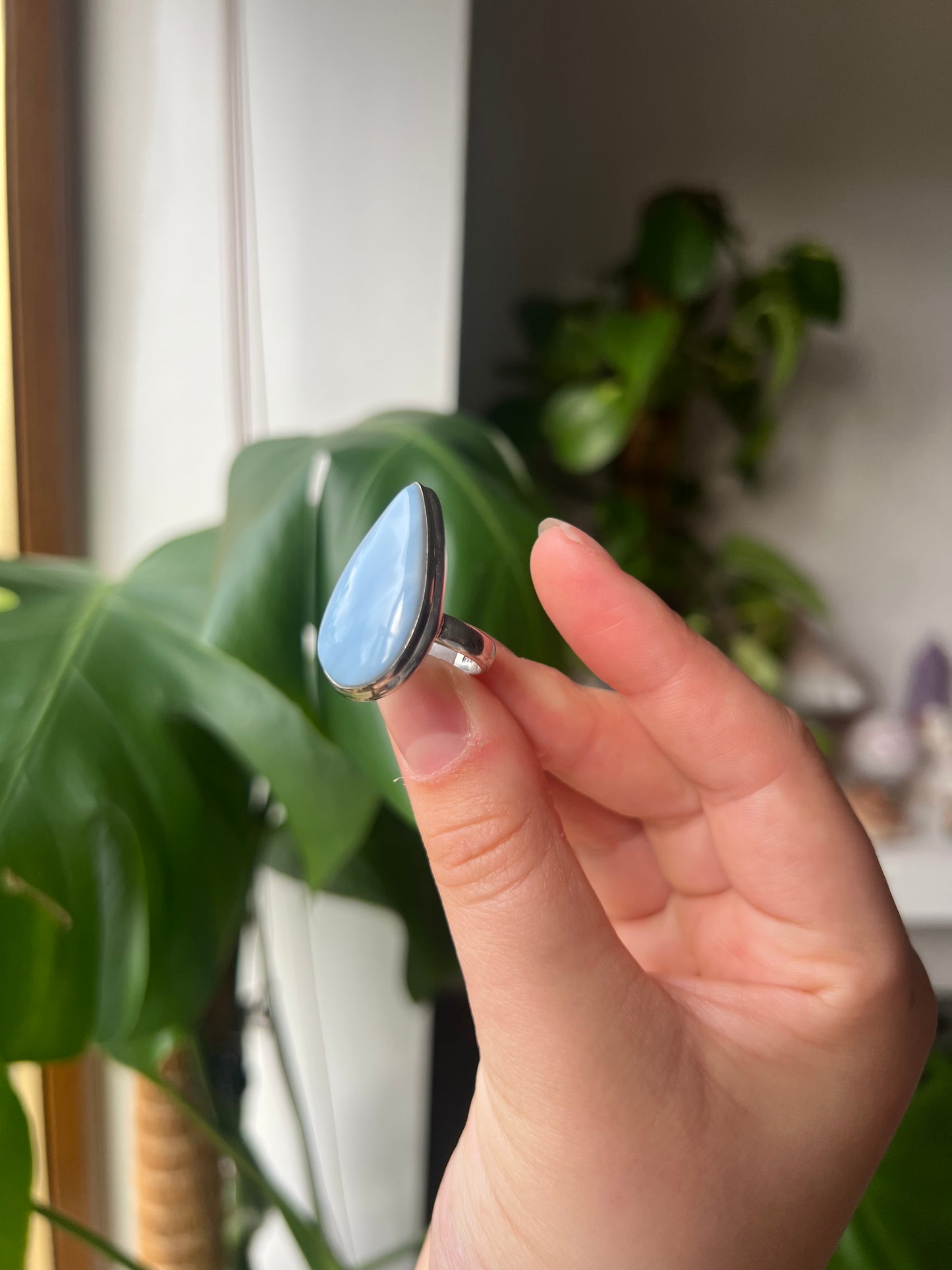 Owyhee Blue Opal teardrop shape crystal Ring - 925silver from 📍USA - size UK L - US 6