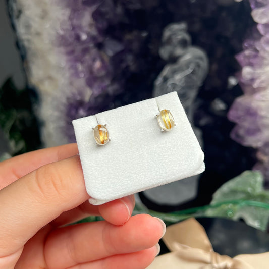 Golden rutile 925silver stud earrings