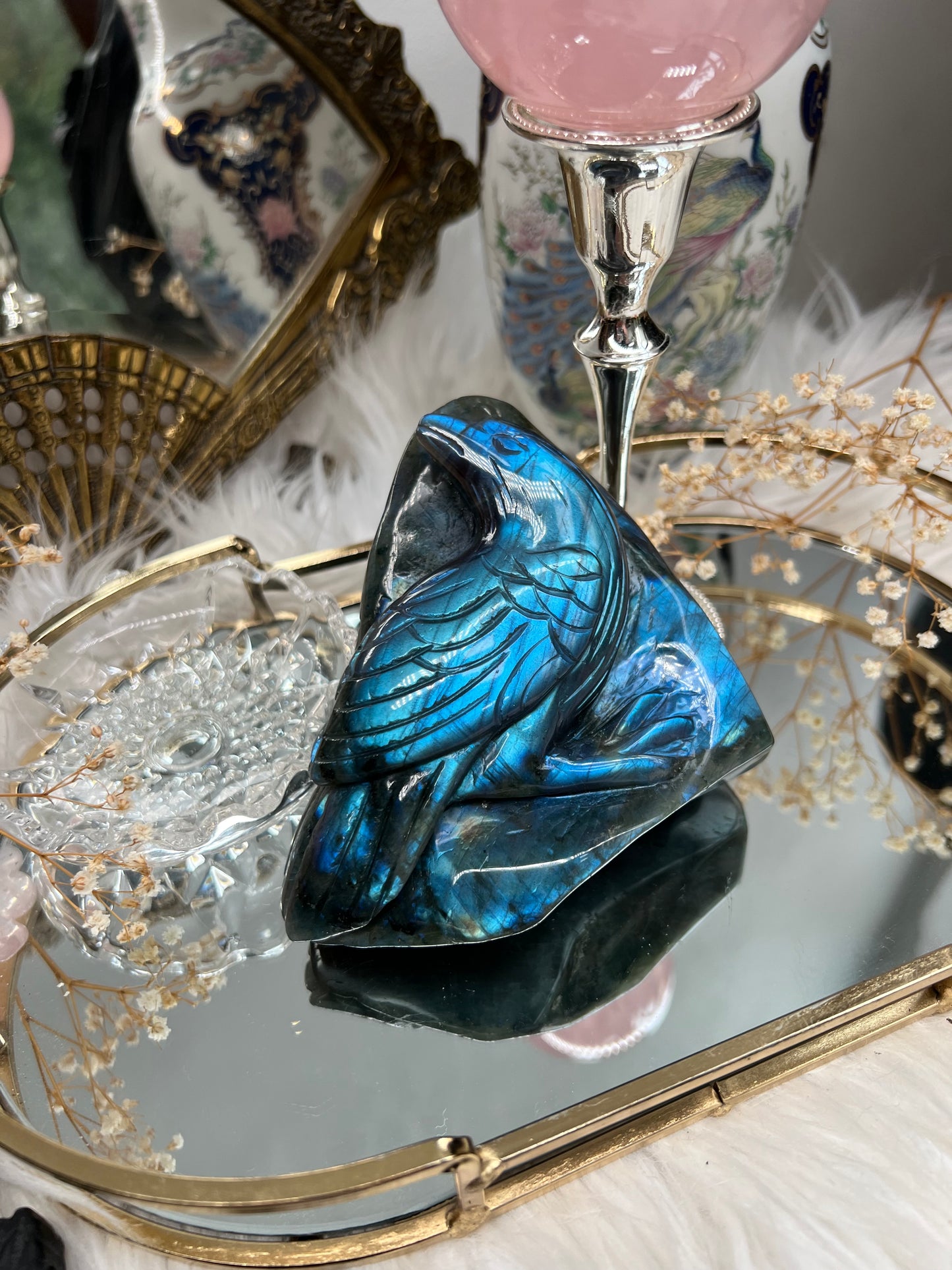 Labradorite raven carved Freeform