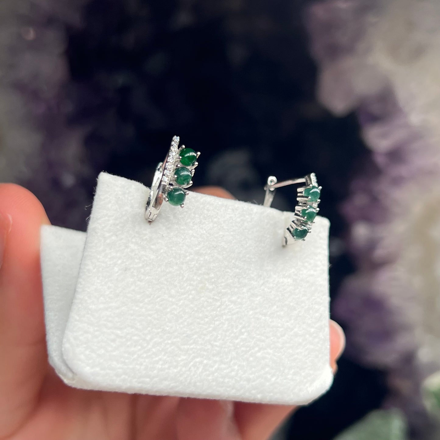 Green Jade 925silver hoop earrings