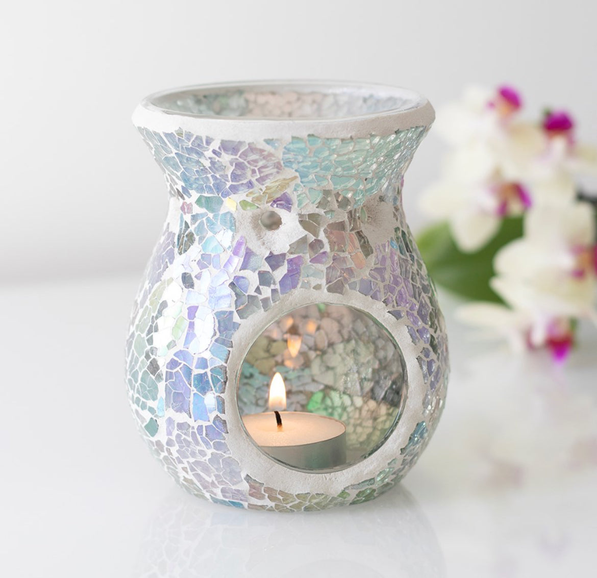 Light blue small iridescent crackle burner