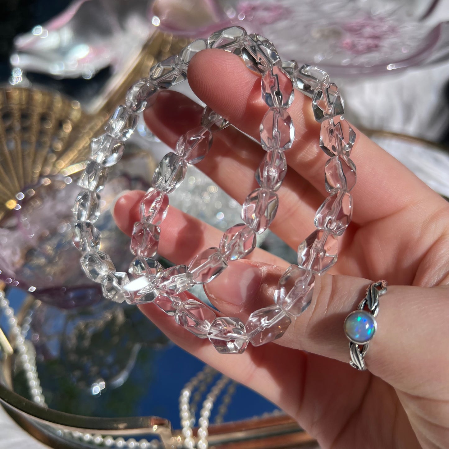 Clear Quartz high graded faceted Freeform beaded bracelet - 7mm