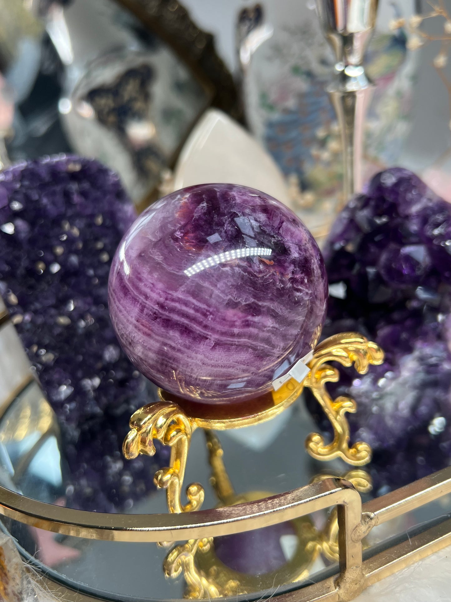 Banded fluorite with quartz sphere