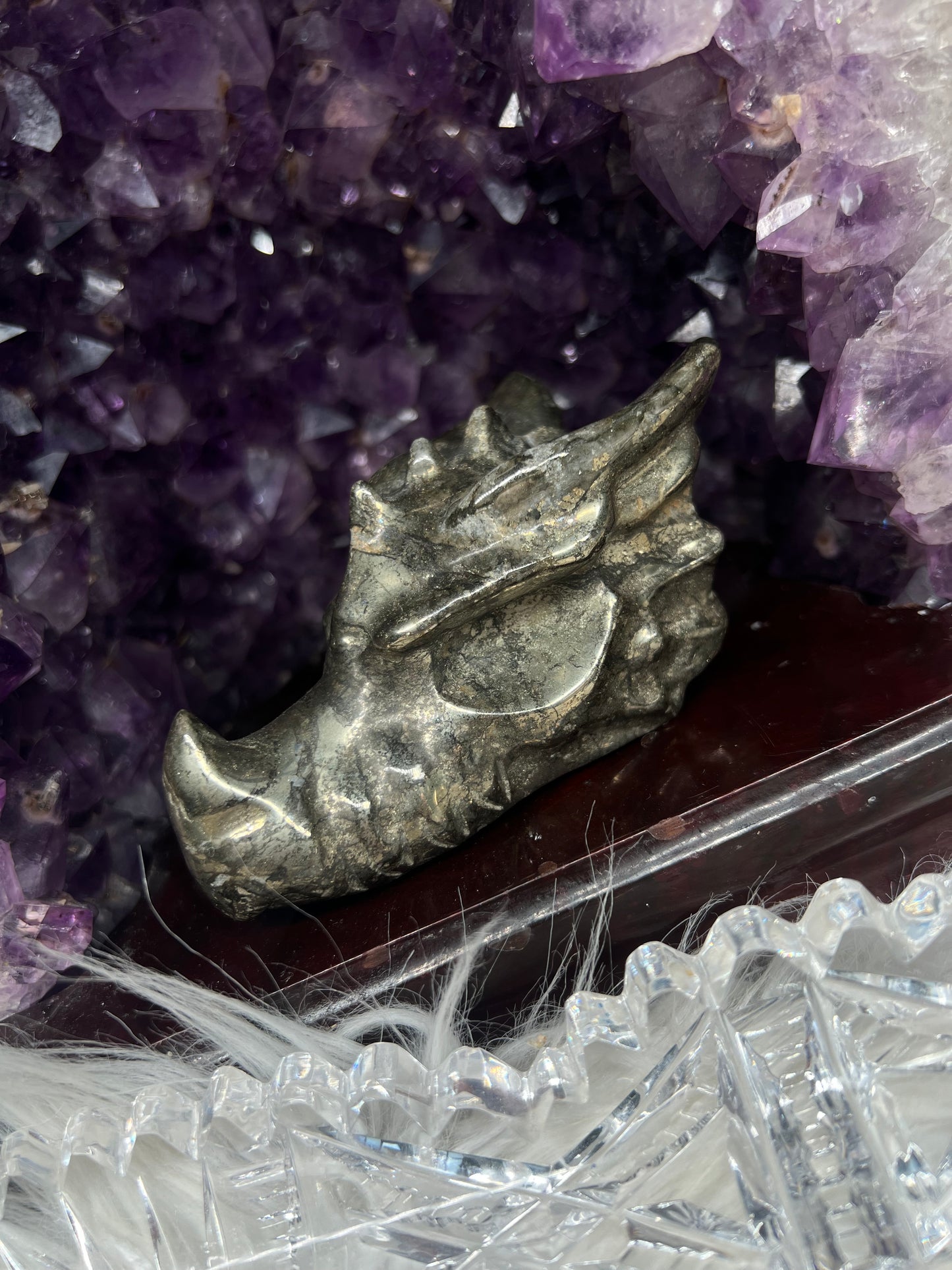 Pyrite dragon head carving