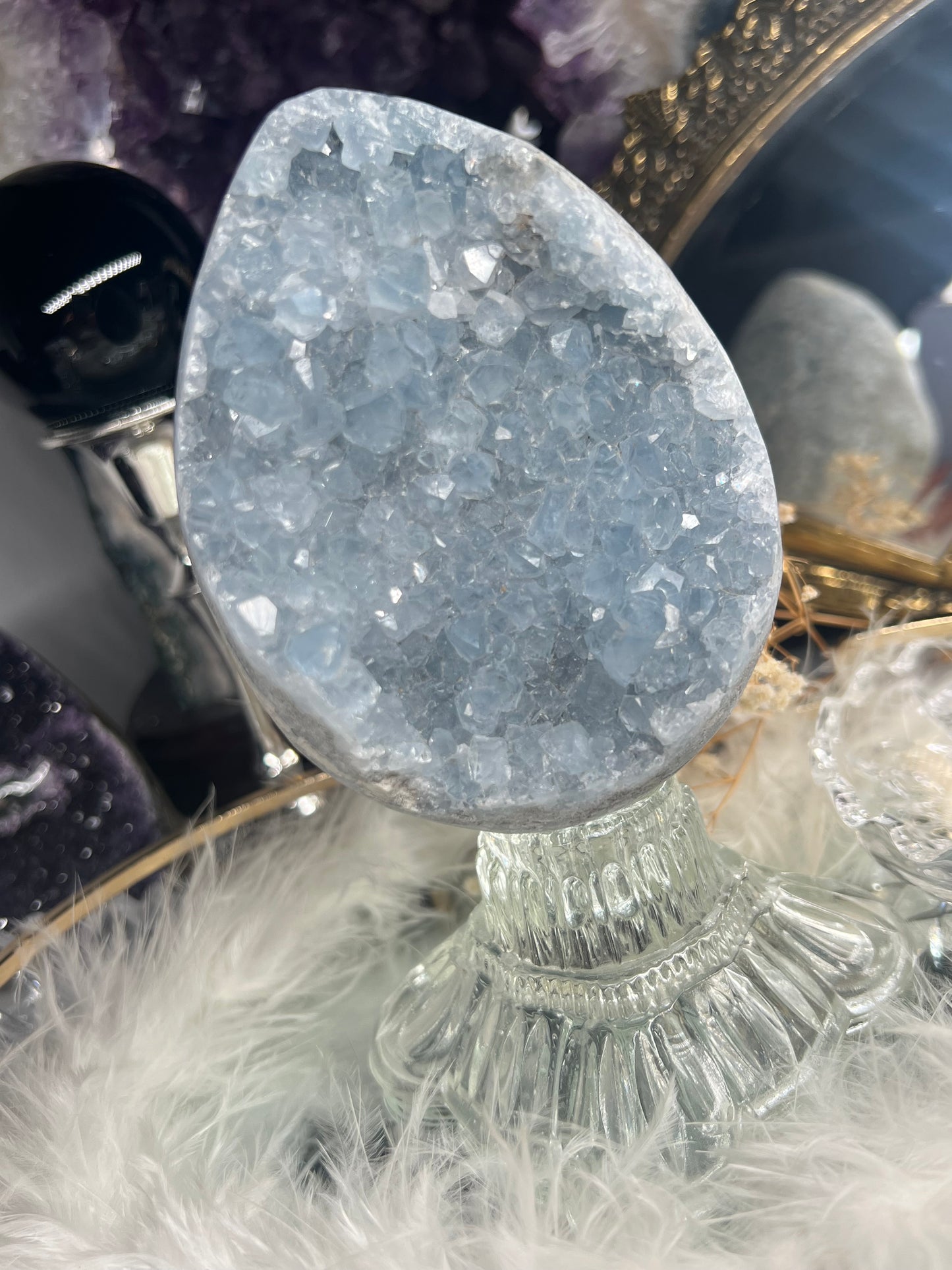 Celestite egg carving