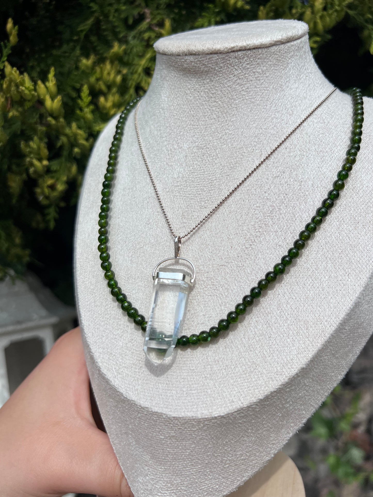 Diopside beaded necklace / triple stack beaded bracelet - 4.4mm