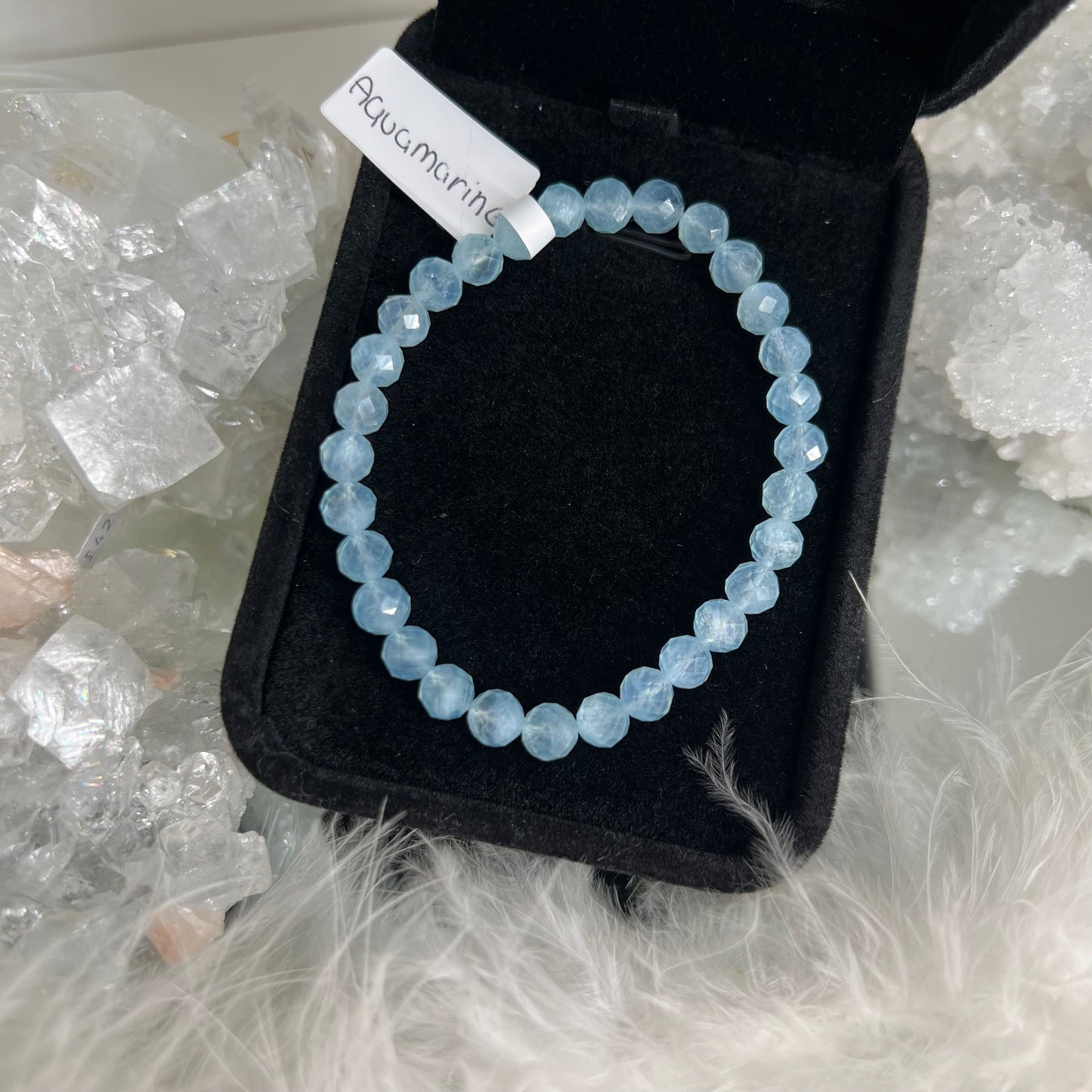 Faceted Aquamarine beaded bracelet 6mm