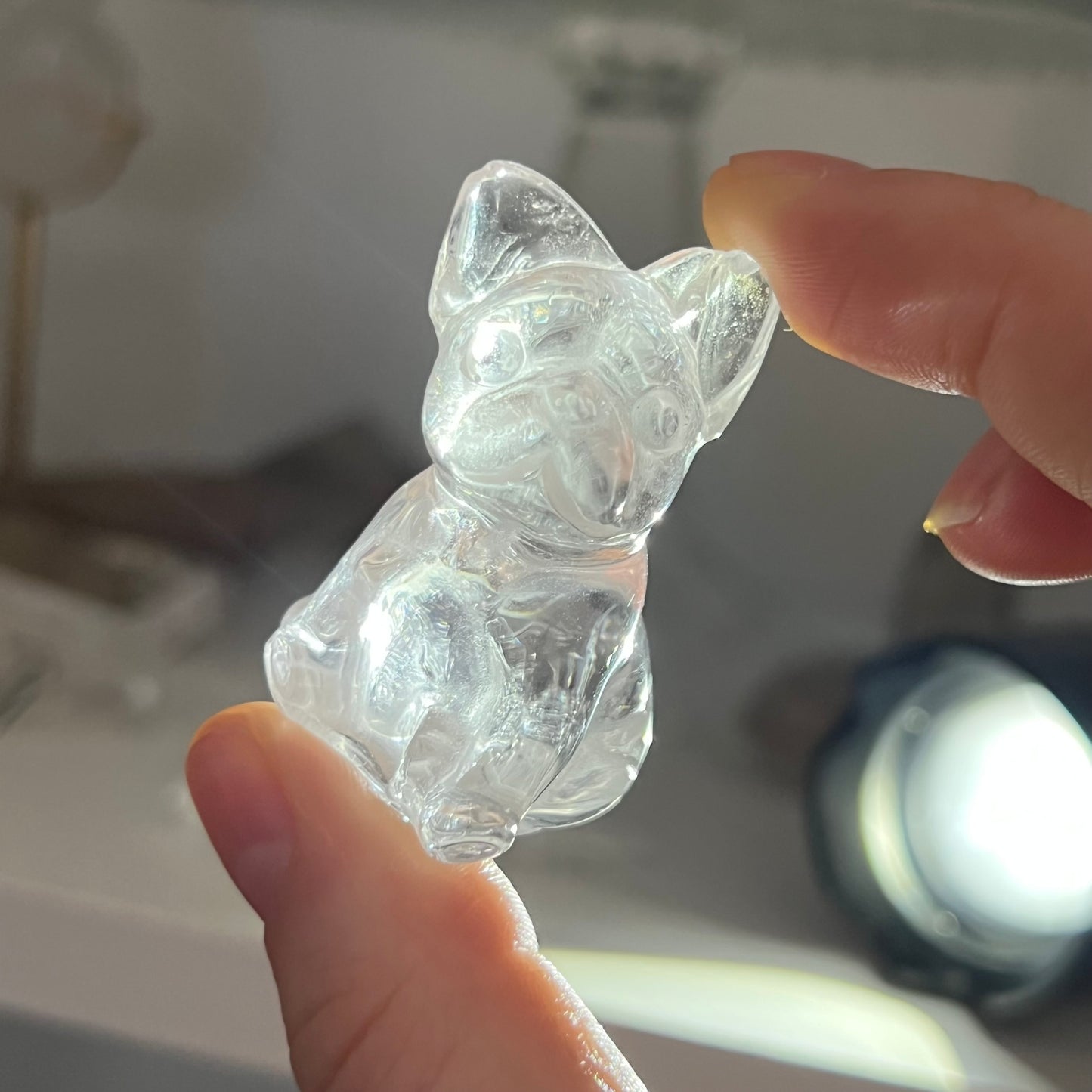 Clear quartz French bulldog carving