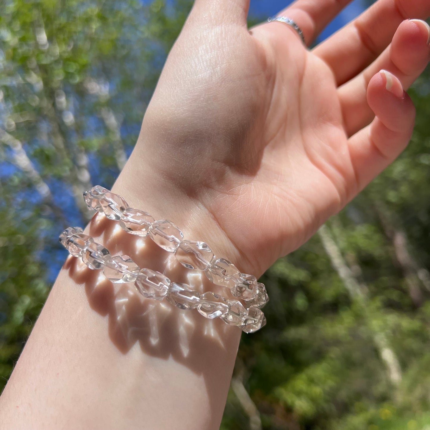 Clear Quartz high graded faceted Freeform beaded bracelet - 7mm