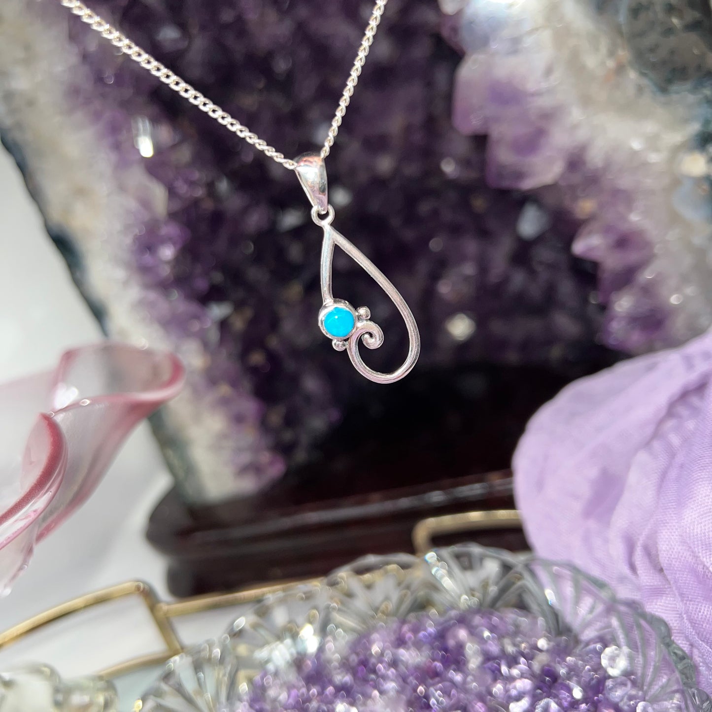 Persian Turquoise Celtic style crystal pendant - 925silver