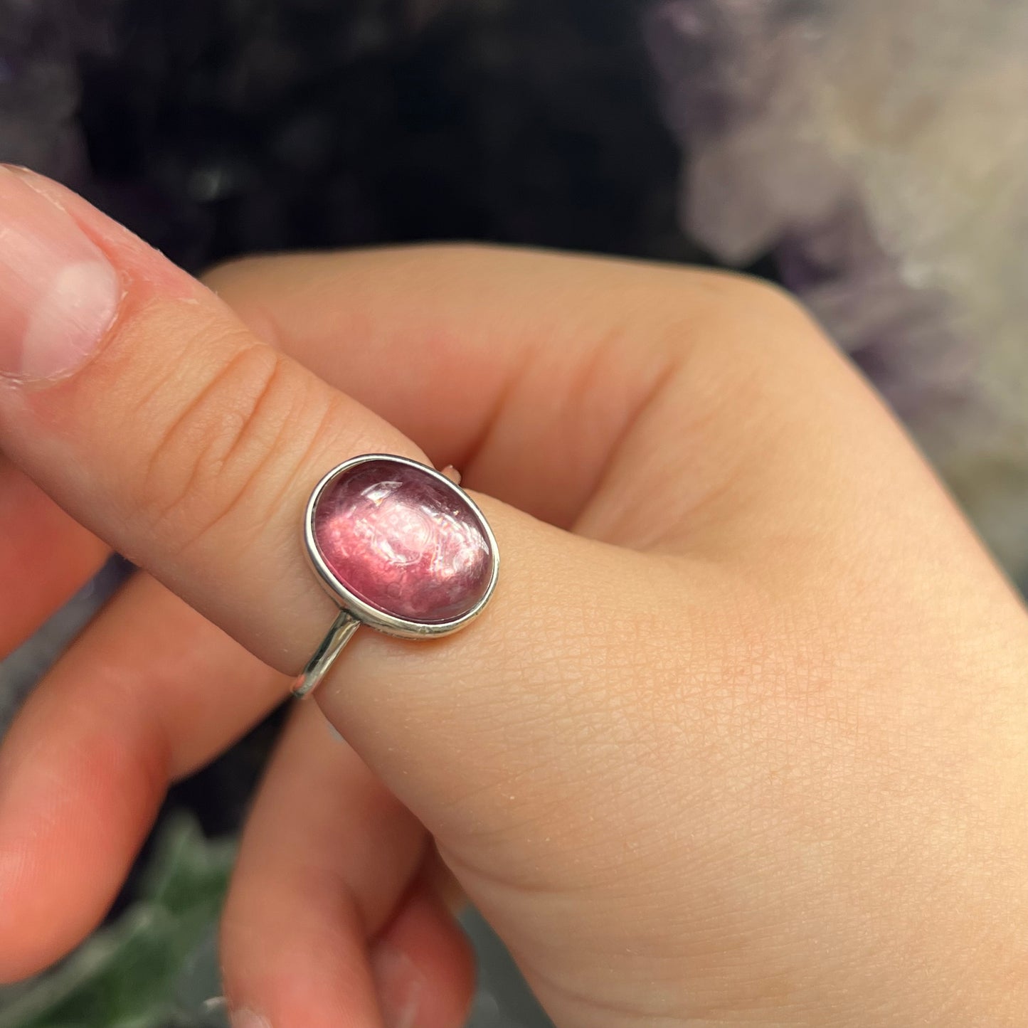 Lithium mica lepidolite 925silver ajustable ring