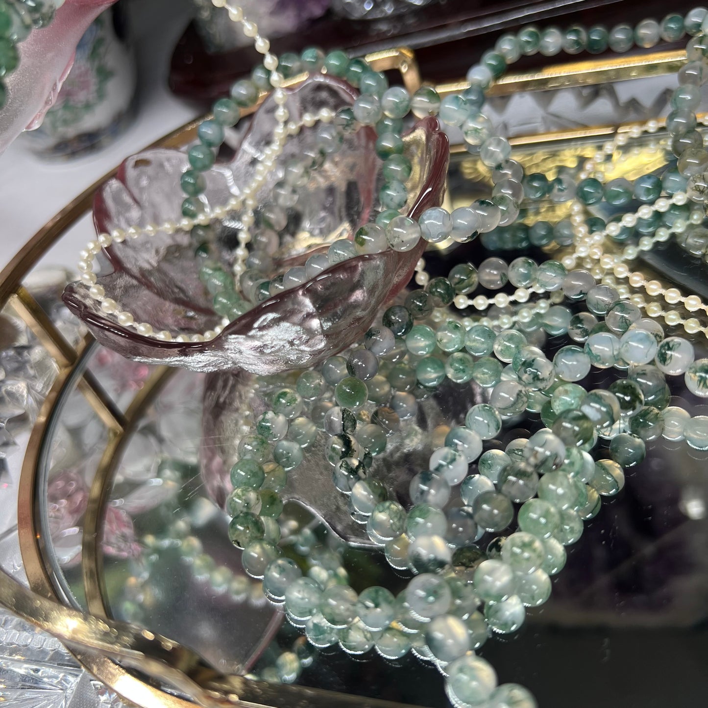 Moss Agate Crystal beaded bracelet (High quality) - 6mm