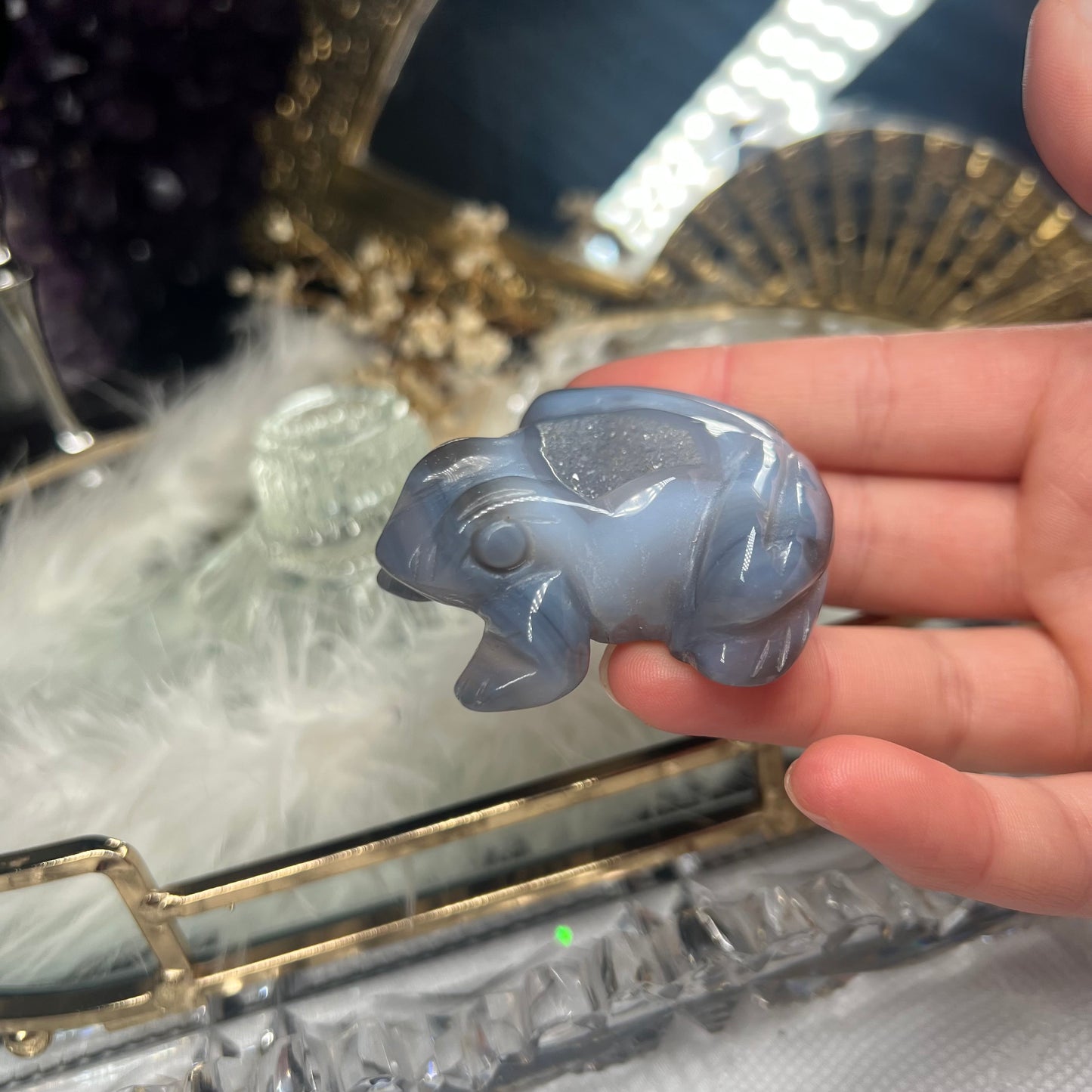 Druze agate frog carving #A