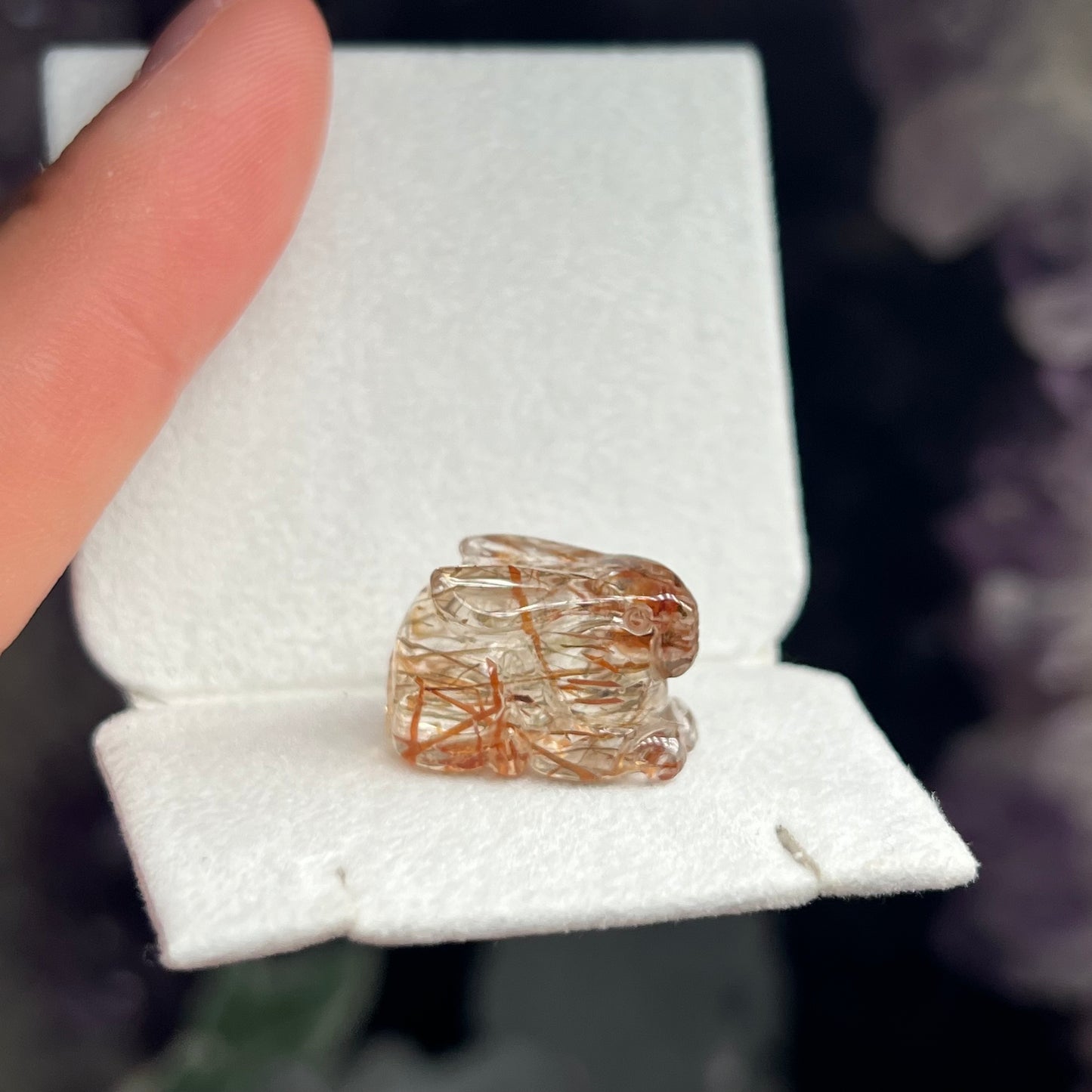 Rutile quartz rabbit carving F